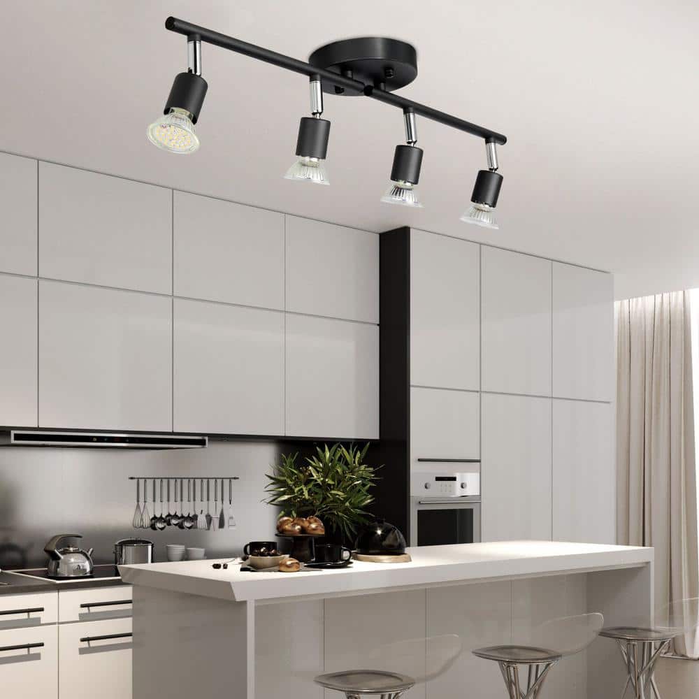 Matte Black Adjustable 4-Light LED Track Lighting Kit