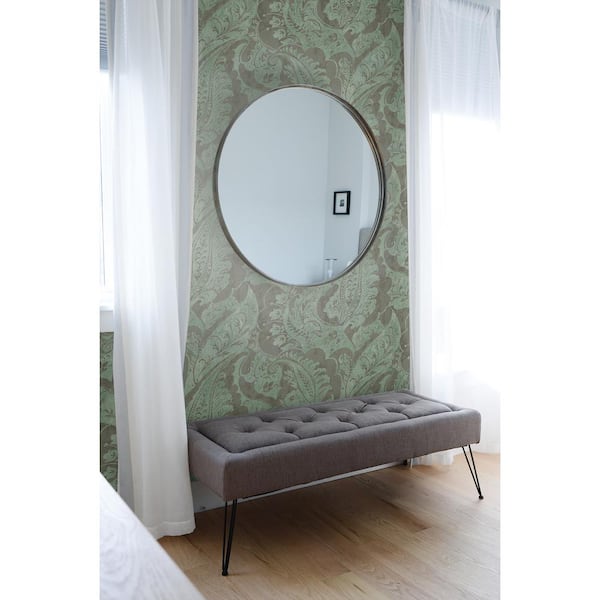Glisten Metallic Charcoal and Veridian Green Paisley Paper Strippable Roll (Covers 56.05 sq. ft.)
