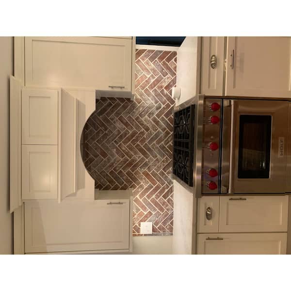 28 in. x 12.5 in. x 0.5 in. Brickwebb Independence Thin Brick Sheets - Herringbone (Box of 5 Sheets)