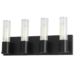 Tube 17.25 in. 4 Light Matte Black Vanity Light with Clear Glass Shade