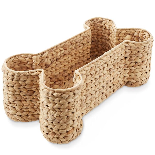 Brown Natural 19.25 in. x 6.5 in. Wicker Hyacinth Dog Bone Shaped Decorative Basket Storage Organizer Bin for Pet Toys