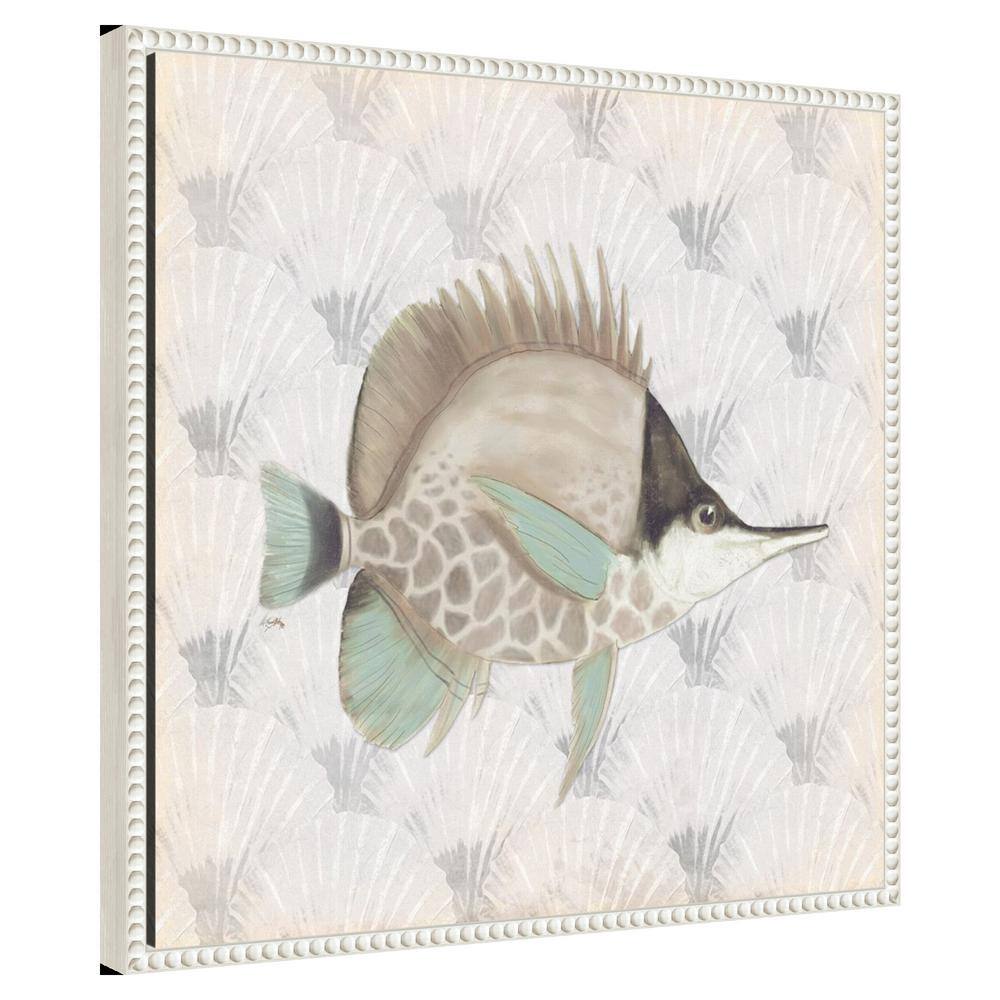 Neutral Vintage Fish Graphic Art on Canvas with White Frame