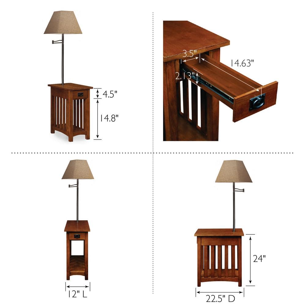 Mission Style 22.5'' Medium Oak Wood & Metal Chairside Table with Storage