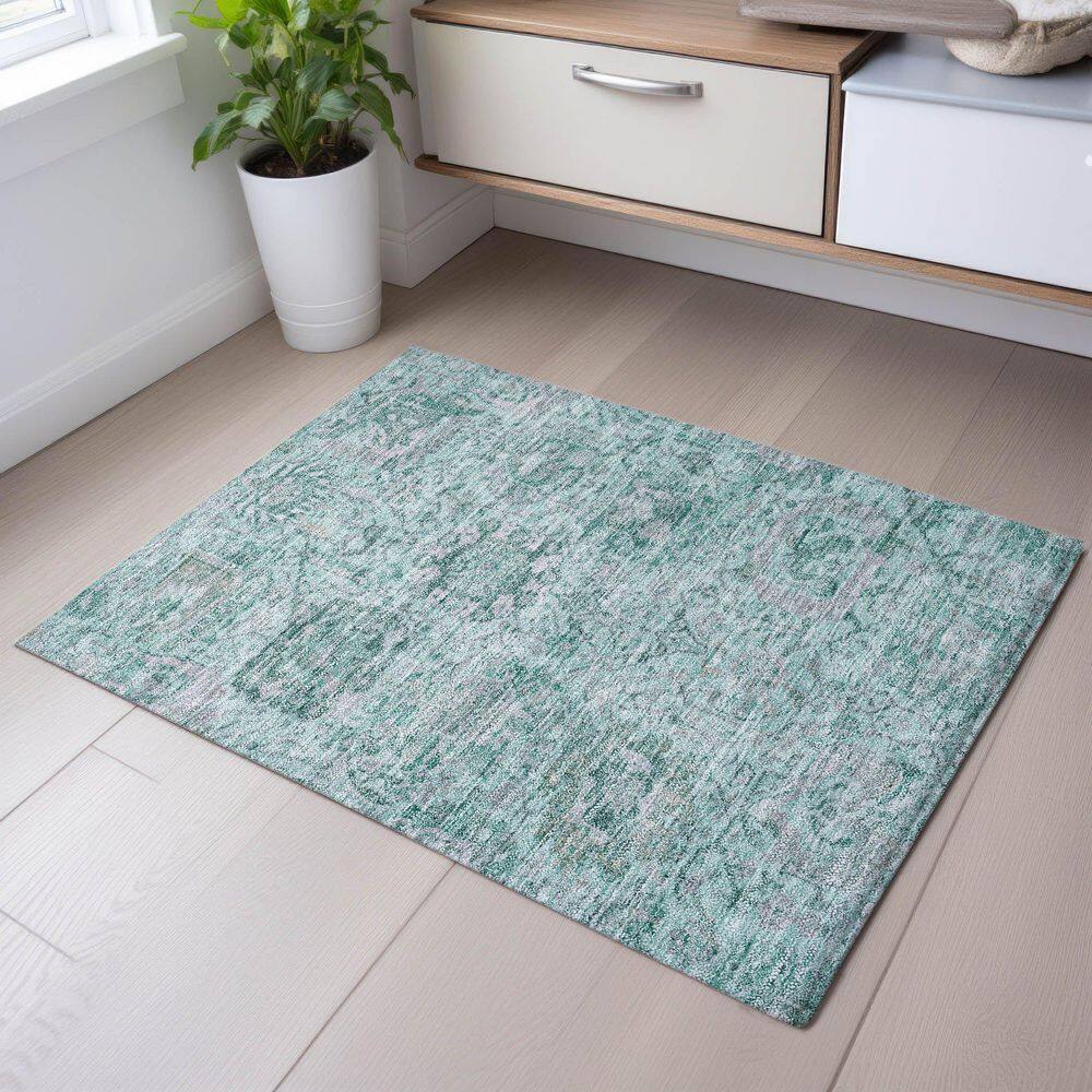 Mayfield Premium Machine Washable Abstract AMF1102 Teal 2 ft. x 3 ft. Area Rug price history on PriceWatchPro