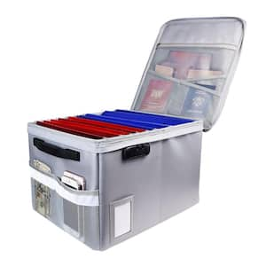 Silver Plastic 16.1 in. W Vertical Portable File Cabinet, Fireproof Document File Organizer Box