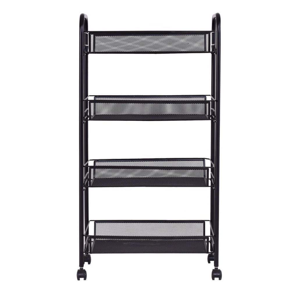 Costway Baskets Black 4Tier Storage Rack Trolley Cart Home Kitchen Organizer Utility QD54