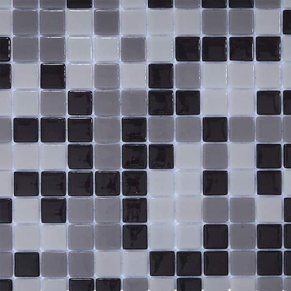 6 in. x 6 in. Head Over Heels Gray and Black Mix Glossy Glass Chip Wall and Floor Tile 0.25 sq. ft. Sample