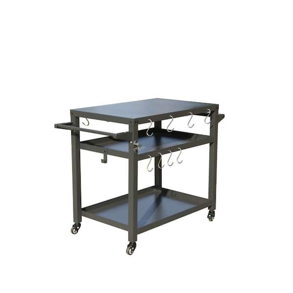 OLUMAT Gray Grill Carts with Wheels 3-Shelf Outdoor Grill Table
