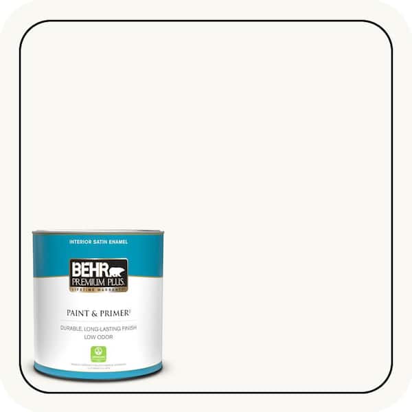 BEHR PREMIUM PLUS 1 qt. #PR-W15 Ultra Pure White Satin Enamel Low Odor Interior Paint & Primer