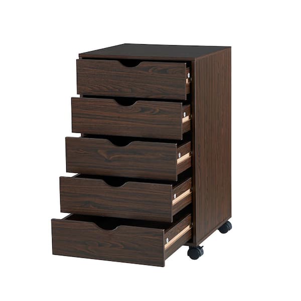 HOMESTOCK 5 Drawers White Wood Storage Dresser with Wheels, Craft