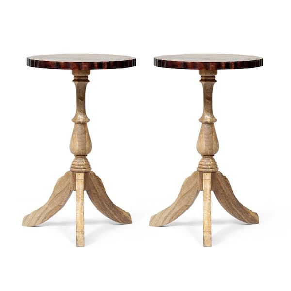 Noble House McKay 15 in. Natural 23 in. Round Wood End Table 2-Pieces