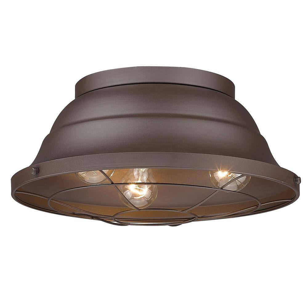 Bartlett Vintage-Casual Textured Bronze 3-Light Outdoor Flush Mount