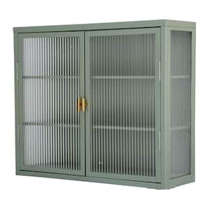 27.6 in. W. x 9.1 in. D x 23.6 in. H Bathroom Storage Wall Cabinet, Double Glass Doors, and Detachable Shelves in Green