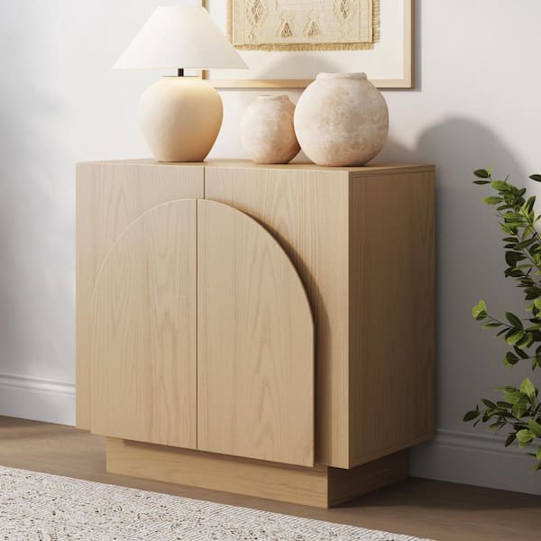 Nathan James Iris Gray Oak 31 in. H Mid-Century Modern Wooden Sideboard Accent Cabinet with Interior Shelves and Arched Doors