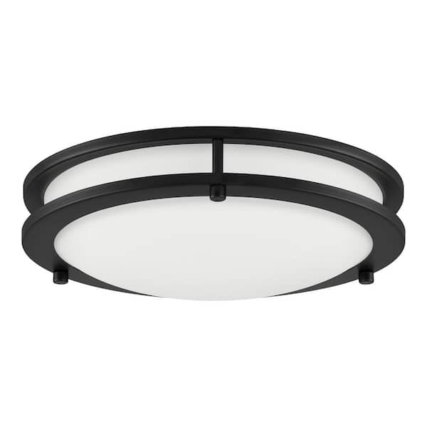 Hampton Bay Flaxmere 12 in. Contemporary Matte Black Selectable CCT Integrated LED Flush Mount for Kitchens