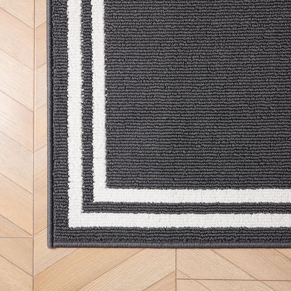 Debbie Double Border 2-Tone Dark Grey/Ivory 2 ft. x 5 ft. Border Polypropylene 2-Piece Rug Set