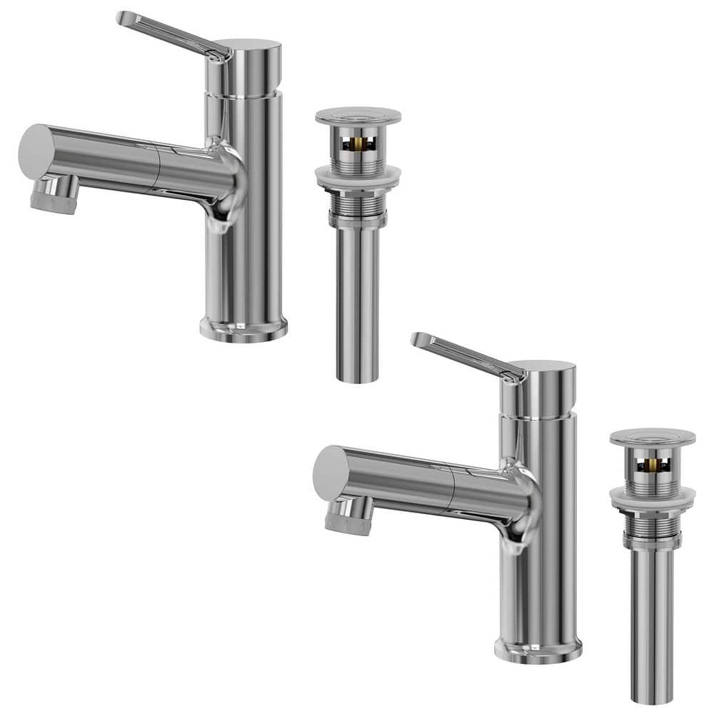 1-Handle Pull-Out Single Hole Bathroom Faucet with 2-Water Flow Modes in Chrome with Pop-Up Drain (2-Pack) price history on PriceWatchPro