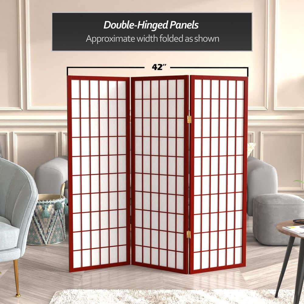 Rosewood 4 ft. Tall Shoji Screen with White Rice Paper Panels