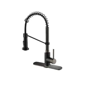 Bolden Single-Handle Pull-Down Sprayer Kitchen Faucet with Deck Plate in Matte Black/Black Stainless