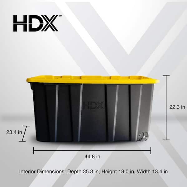 77 Gal. Tough Storage Tote with Wheels in Black with Yellow Lid