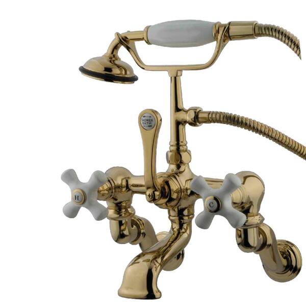 Kingston Brass Vintage Adjustable Center 3-Handle Claw Foot Tub Faucet with Handshower in Polished Brass
