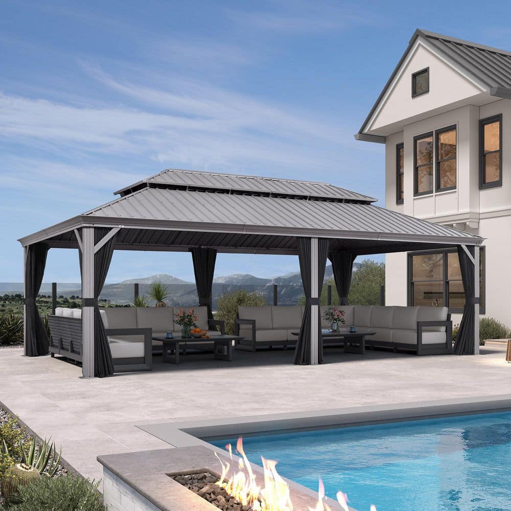 PURPLE LEAF 14 ft.x 24 ft. Luxury Aluminum Frame Hardtop Gazebo