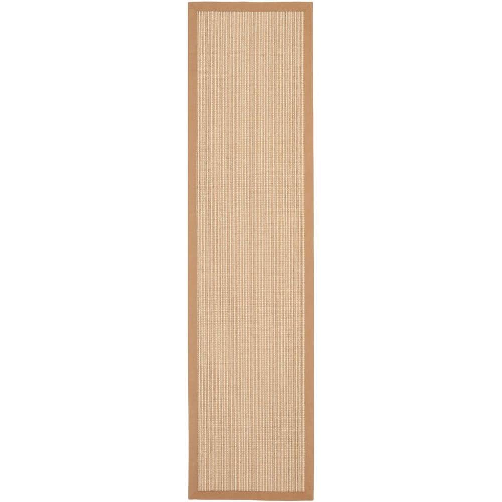 Tan Hand-Knotted Wool and Cotton Runner Rug