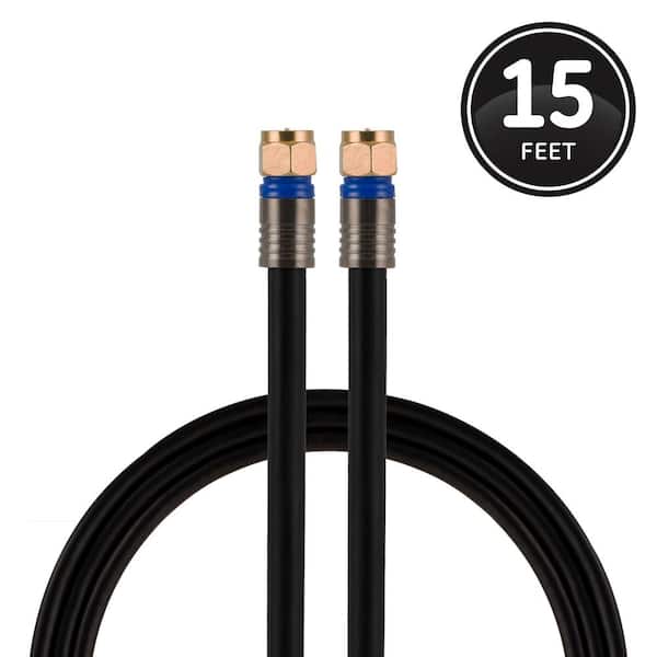 GE 15 ft. RG6 In-Wall Rated Quad Shield Coaxial Cable in Black
