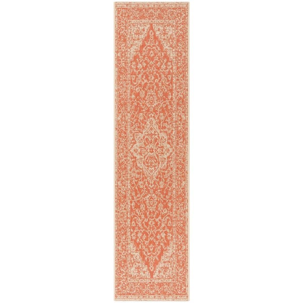 Linden Rust/Cream 2 ft. x 12 ft. Border Antique Medallion Indoor/Outdoor Runner Rug