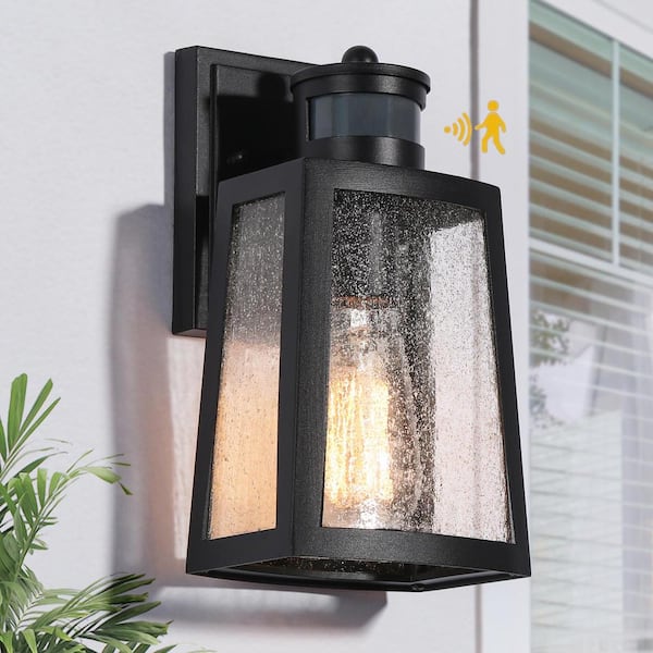 Uolfin Black Motion Sensing Outdoor Hardwired Wall Lantern Scone with No Bulbs Included