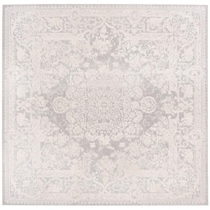 Reflection Light Gray/Cream 8 ft. x 8 ft. Floral Border Square Area Rug
