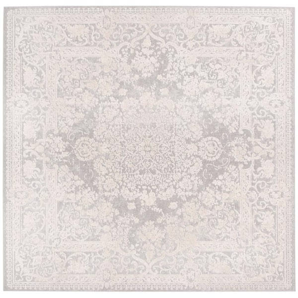 SAFAVIEH Reflection Light Gray/Cream 8 ft. x 8 ft. Floral Border Square Area Rug