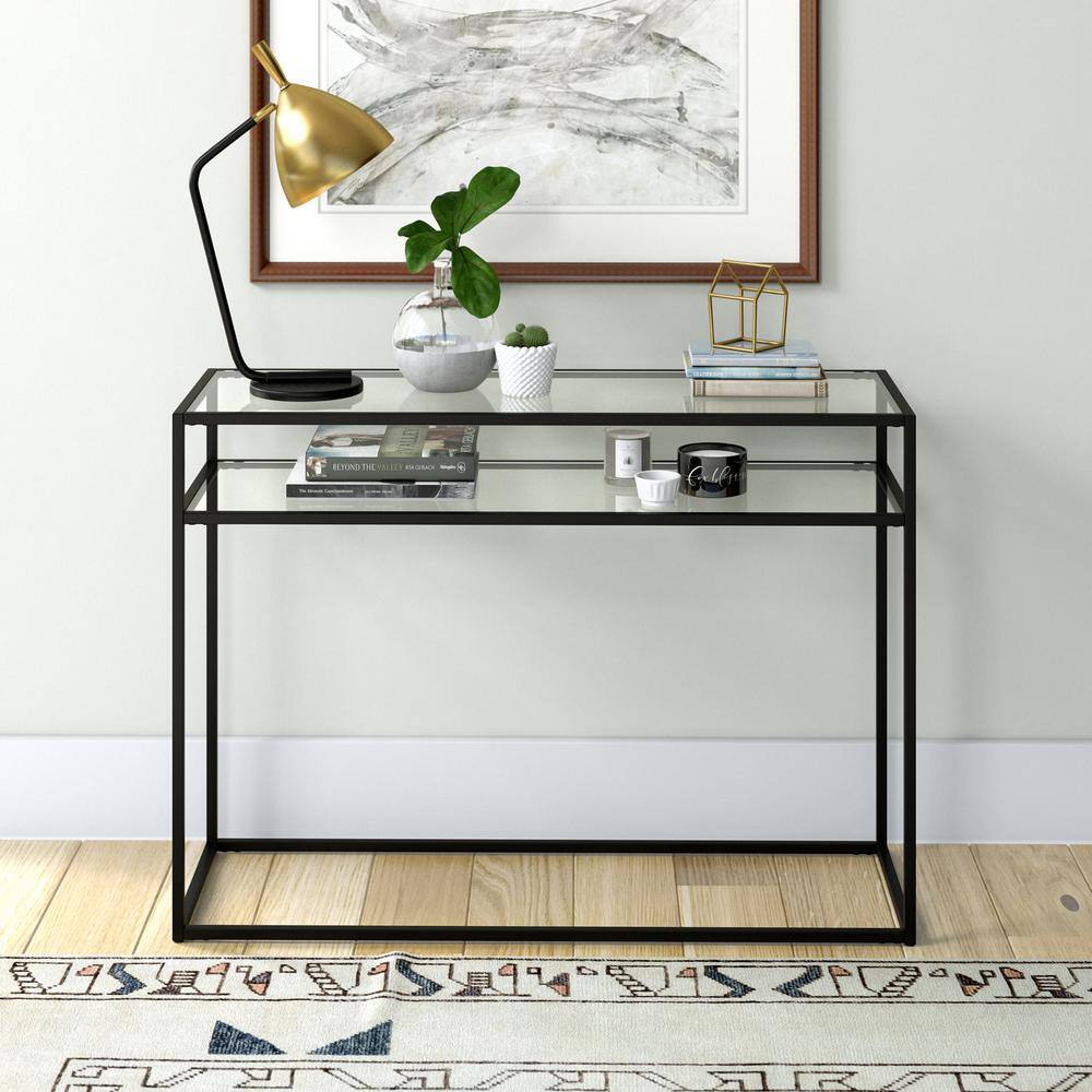 Marissa 42'' Blackened Bronze Console Table with Tempered Glass Shelves