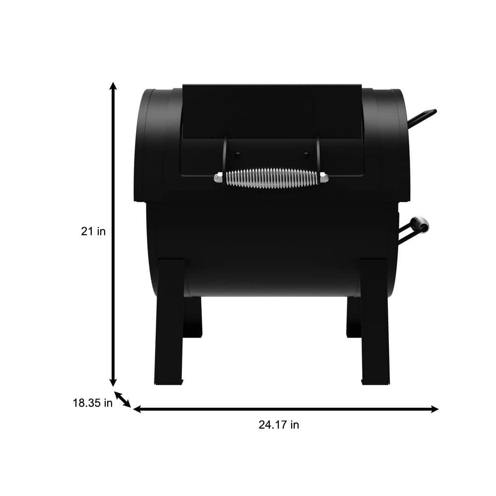 Portable Black Steel Tabletop Charcoal Grill with Smoker