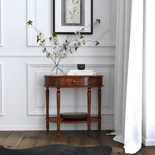 Butler Specialty Company Mozart 31.5 in. W Dark Brown Specialty Demilune Hand Painted Wood 1-Drawer Console Table