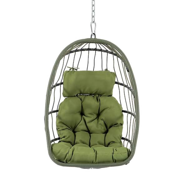 Yangming Outdoor 1-Person Wicker Rattan Egg Swing Chair without Stand,Porch Swing Foldable Hammock Chair for Bedroom, Olive Green