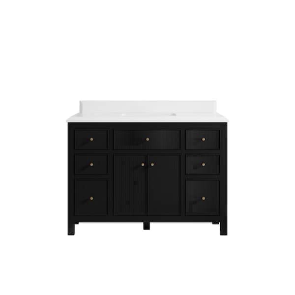 Willow Collections Sonoma 48 in. W x 22 in. D x 36 in. H Bath Vanity in Black with Cove Edge White Quartz Top