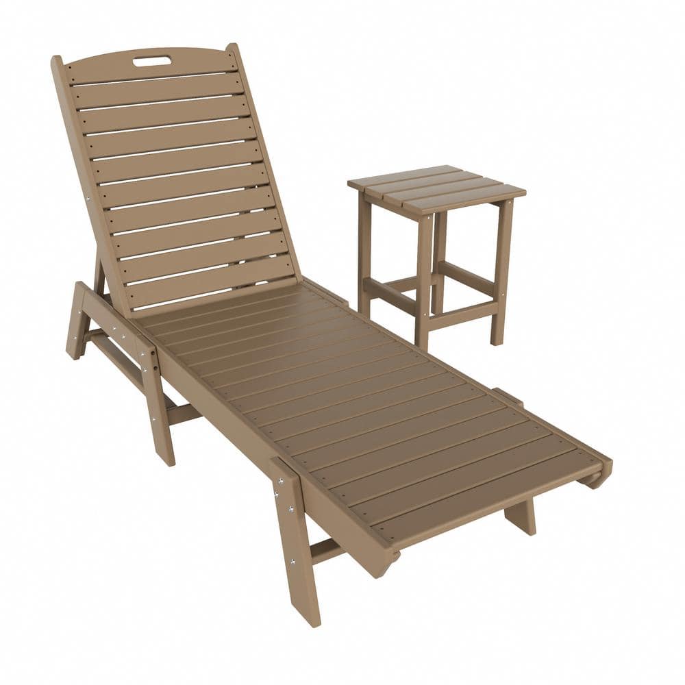Laguna 2-Piece Weathered Wood Fade Resistant Poly HDPE Plastic Outdoor Patio Reclining Chaise Lounge Chair, Table Set price history on PriceWatchPro