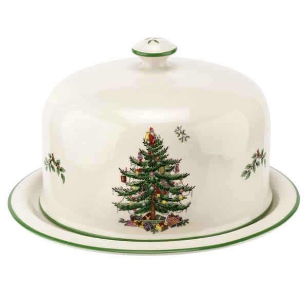 Spode Christmas Tree Christmas Tree 2-Piece 11.5 in. White Ceramic Serving Platter with Dome