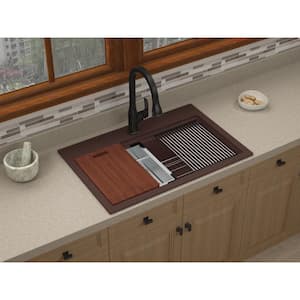 Rustin Brown Granite 33 in. 1-Hole Single Bowl Workstation Dual Mount Kitchen Sink
