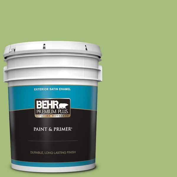 BEHR PREMIUM PLUS 5 gal. #P370-5 Lazy Caterpillar Satin Enamel Exterior Paint & Primer