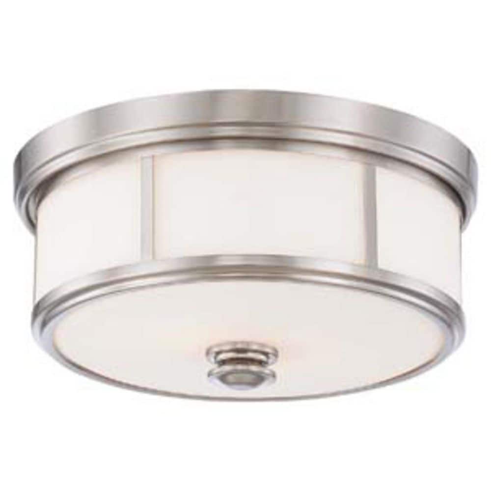 Elegance Brushed Nickel Flush Mount with Etched Opal Glass, 2-Light