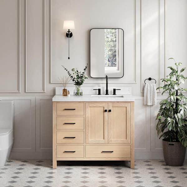 ARIEL Cambridge 42 in. W x 22 in. D x 36 in. H Single Rectangle Sink Bath Vanity in Oak with Carrara White Quartz Top
