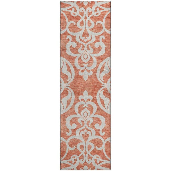 Mayfield Premium Machine Washable Abstract AMF973 Coral 2 ft. 3 in. x 7 ft. 6 in. Runner Rug