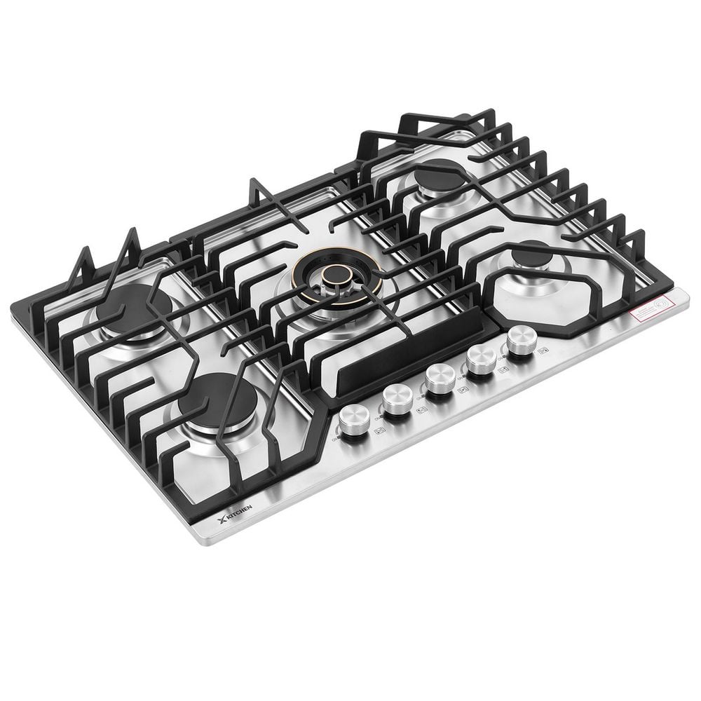 30 in. 5-Burner Recessed Gas Cooktop in Stainless Steel with High Heat Searing and Simmer Burner