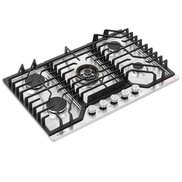 30 in. 5-Burner Recessed Gas Cooktop in Stainless Steel with High Heat Searing and Simmer Burner