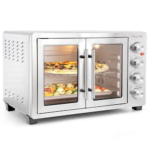MegaChef Stainless Steel 45 Liter Electric French Door Rotisserie Convection Counter Top Oven