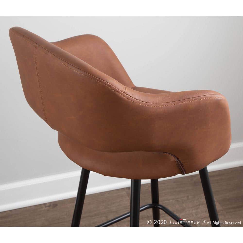 Contemporary Black Metal and Brown Faux Leather Bar Stools