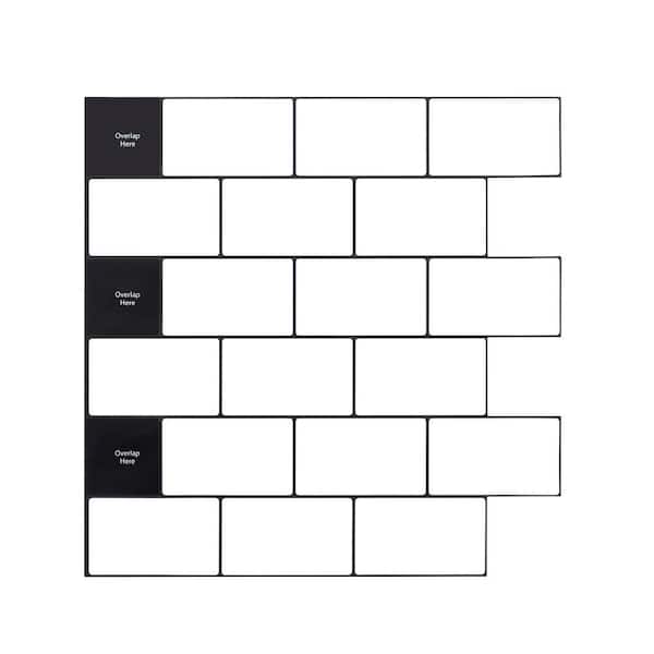 Jeedeson 12 in. x 12 in. Premium Kitchen Backsplash Vinyl Peel and Stick Tile, White With Black Grout (10-Pack)