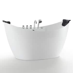 59 in. Center Drain Acrylic Freestanding Flatbottom Whirlpool Bathtub in White with Faucet - Water Jets